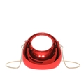 Elegante borsa da sera rossa metallizzata con manico rotondo e tracolla a catena d'oro - Rosso