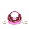 Pink acrylic ring-shaped hollow chain bag with glossy mirror finish and gold strap - Pink