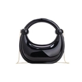 Detail view of glossy black acrylic crescent bag with chic gold chain strap - Black