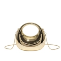 Borsa da sera dorata a specchio a mezzaluna con manico rotondo e tracolla a catena - Oro