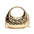 Fashionable gold metallic handbag with diamond quilting and chain strap for evening party - Gold