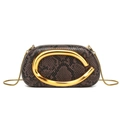 Fashionable snake pattern bucket bag with large gold C-shaped metal ornament - Brown