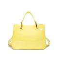Elegante borsa a mano in PVC lucido giallo con manici tondi e ampia tracolla logata - Giallo