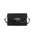 Classic black Kelly-style handbag with toothpick pattern and silver metal twist lock - Black