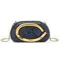 Blue and black snakeskin bucket bag with a large golden metal buckle and chain strap - Blue