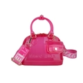 Translucent rose pink PVC jelly satchel bag with Marc Eliza logo and wide woven strap - Translucent Rose Red