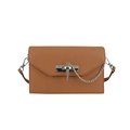 Caramel brown Saffiano leather Kelly bag with silver lock and hanging chain detail - Brown