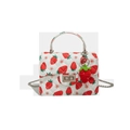 White quilted crossbody bag featuring vibrant red strawberry floral prints and a chain strap - Strawberry Print Style (199263-3) / Pink