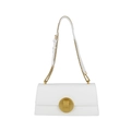 Minimalist white leather baguette shoulder bag with gold metal clasp and chain strap - White