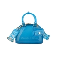 Bright blue semi-transparent PVC jelly handbag with mini charm and branded strap - Transparent Blue