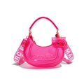 Neon pink transparent jelly hobo bag with wide shoulder strap and mini pouch charm - Transparent Rose Red