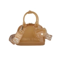Amber translucent PVC jelly handbag with shell shape and wide fabric shoulder strap - Transparent Coffee