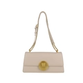 Minimalist beige leather shoulder bag with a gold round twist lock and chain strap - Apricot