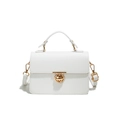 White pebbled leather handbag with gold circular lock and detachable shoulder strap - White
