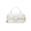 White lychee pattern leather square bag with gold hardware and top handle - White