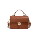 Minimalist brown textured leather crossbody bag with elegant gold lock and handle - Brown