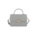 Minimalist grey lychee textured leather handbag with elegant golden U-shaped buckle closure - Gray