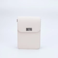Minimalist cream white crossbody bag featuring Saffiano faux leather and silver turn-lock - Cross-grain Cream White