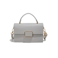 Minimalist light grey crossbody bag with pebble grain texture and gold hardware - Gray