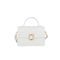 White minimalist square handbag with lychee texture and gold metal U-shaped lock - White