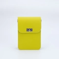 Minimalist bright yellow cross-body phone bag with silver metal lock and textured leather - Cross Grain - Yellow