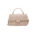 Elegant beige crossbody bag with pebble grain leather texture and metallic buckle - Apricot
