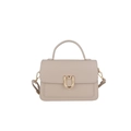 Sac à main beige élégant en cuir grainé avec une boucle en métal doré fer à cheval - Abricot