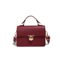 Vintage burgundy lychee pattern handbag with golden twist lock and top handle - Wine Red