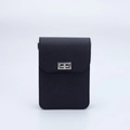 Minimalist black saffiano faux leather crossbody bag with silver metal twist lock closure - Cross-grain Black