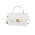 Sac à main blanc élégant en cuir grainé avec fermoir doré en forme de papillon - Blanc