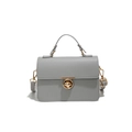 Light grey lychee textured crossbody bag with gold ring lock and top handle - Gray