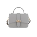 Minimalist light gray pebbled leather handbag with gold clasp and crossbody strap - Gray