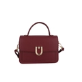 Sac à main rouge foncé en cuir grainé avec boucle en U dorée et bandoulière réglable - Bordeaux