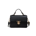 Classic black litchi pattern handbag with golden ring lock and detachable shoulder strap - Black