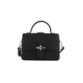 Elegant black lychee pattern handbag with gold floral clasp and top handle for women - Black
