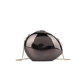 Oval gunmetal mirrored egg-shaped evening clutch bag with golden chain strap - Black