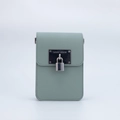 Gray-green crossbody phone bag in cross-grain leather with silver padlock detail - Metal Plate Padlock - Light Green