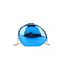 Elegant egg-shaped acrylic evening clutch bag in mirror metallic blue with gold chain - Blue
