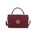 Elegant wine red leather handbag with bow detail and gold metal buckle for women - Burgundy