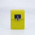 Neon yellow crossgrain leather mini crossbody bag with silver hardware and lock detail - Metal Plate Padlock - Yellow