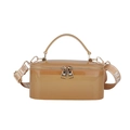 Glossy translucent tan jelly bag in a box shape with a wide designer strap - Transparent Coffee