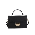 Sac bandoulière minimaliste en cuir noir avec boucle dorée élégante en métal - Noir