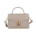 Sac à main beige motif litchi avec poignée ronde et fermoir tournant en métal doré ovale - Abricot