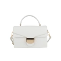 Sac à main blanc en cuir grainé avec poignée supérieure et boucle en métal doré chic - Blanc