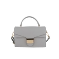 Sac à main gris clair en cuir grainé avec poignée et boucle rectangulaire dorée - Gris clair