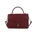 Sac à main bordeaux classique avec motif litchi, finitions dorées et poignée supérieure - Bordeaux