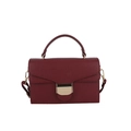 Sac à main bordeaux classique avec rabat en V, boucles dorées et texture cuir grainé - Bordeaux