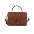 Sac à main classique en cuir marron foncé avec boucle dorée ovale et poignée supérieure - Marron