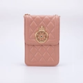 Quilted pink crossbody bag with gold crown logo and chain strap for women - Quilted Crown Buckle - Pink