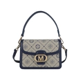 Bolso azul marino y crema con estampado de letras y hebilla dorada en forma de M - Azul grisáceo